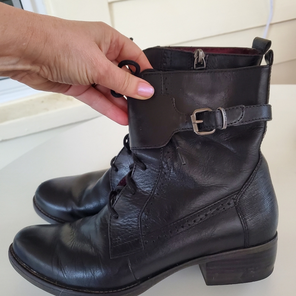 Women's Tamaris German Made Black Lace-Up Leather Ankle Boots- Size 38 - Picture 2 of 7